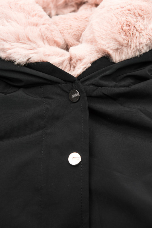 Parka nera-rosa con bordo in pelliccia