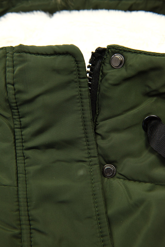 Giacca invernale allungata verde oliva con pelliccia beige