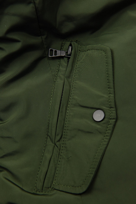 Giacca invernale allungata verde oliva con pelliccia beige