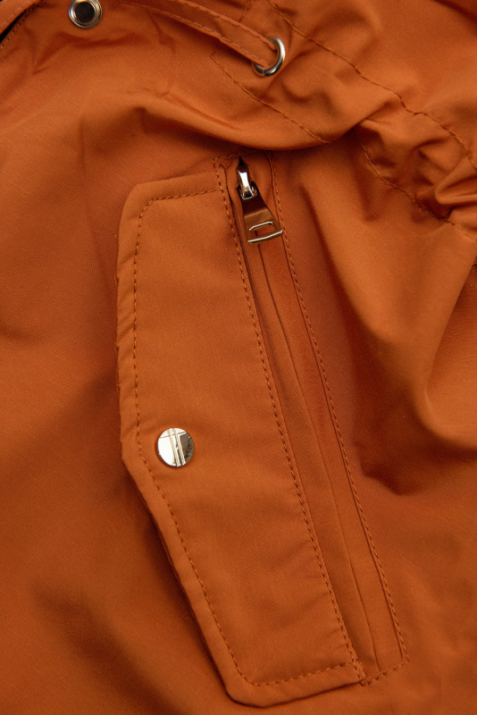 Parka doppia faccia di transizione con cappuccio terracotta/nero