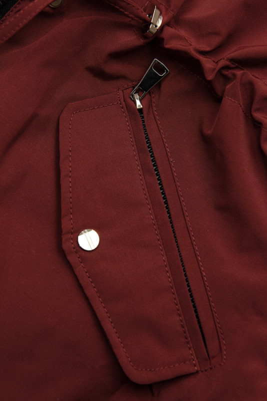 Parka doppia faccia di transizione con cappuccio marrone rosso/nero