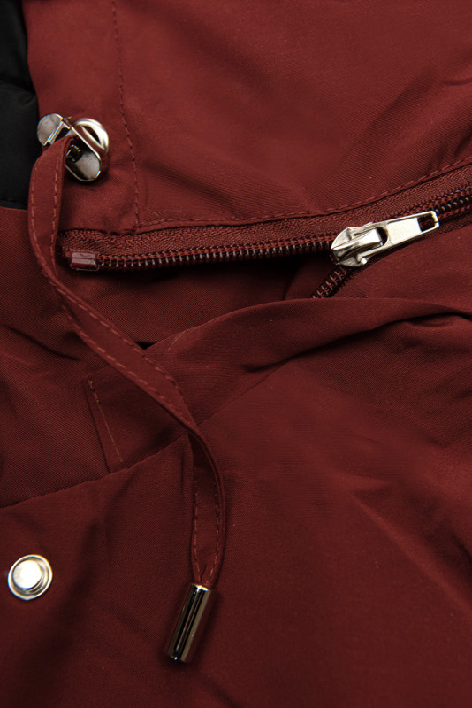 Parka doppia faccia di transizione con cappuccio marrone rosso/nero