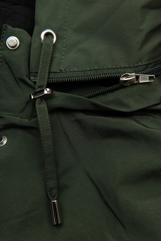 Parka doppia faccia di transizione con cappuccio kaki/nero