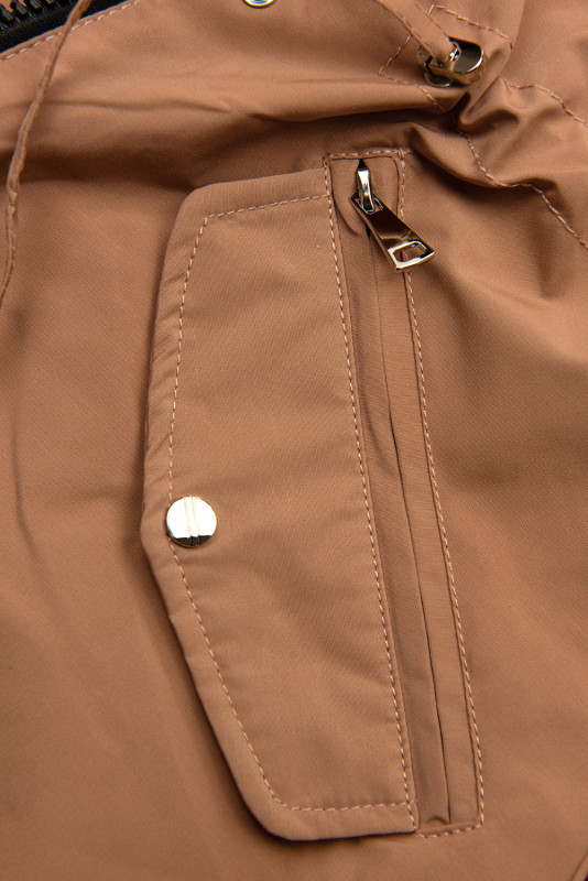 Parka doppia faccia di transizione con cappuccio marrone beige/nero