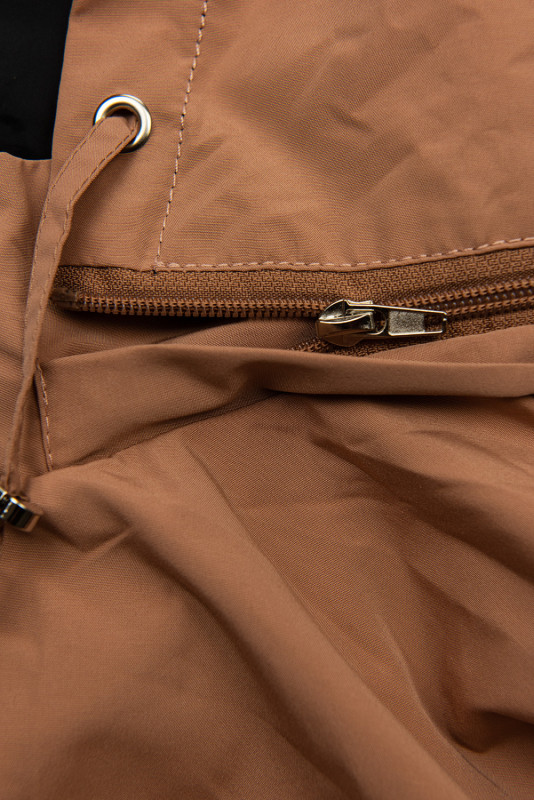 Parka doppia faccia di transizione con cappuccio marrone beige/nero