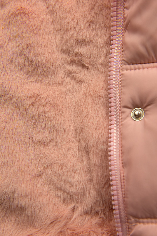 Giacca trapuntata invernale rosa con borsetta