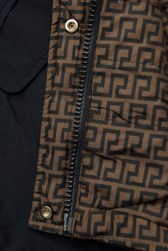 Parka di transizione doppia faccia blu scuro/marrone