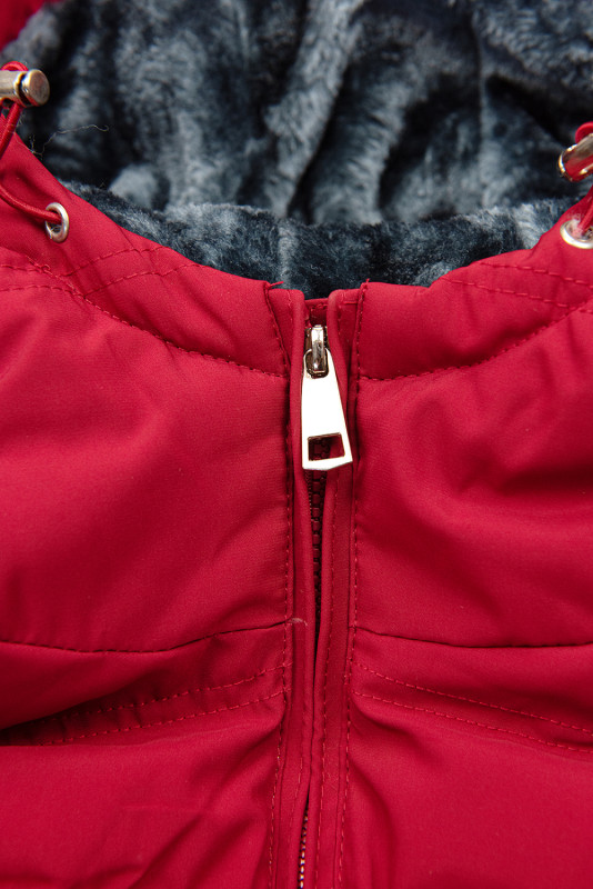 Giacca invernale rossa con peluche grigio