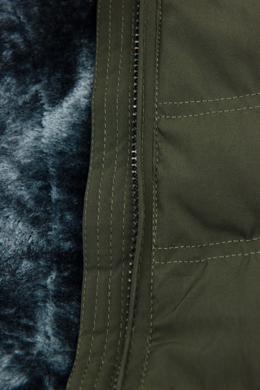 Giacca invernale kaki con peluche grigio