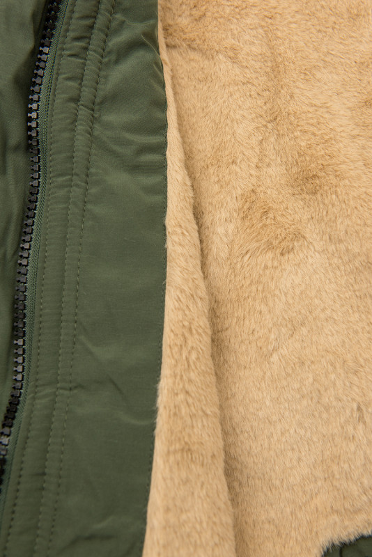 Parka kaki invernale con fodera beige