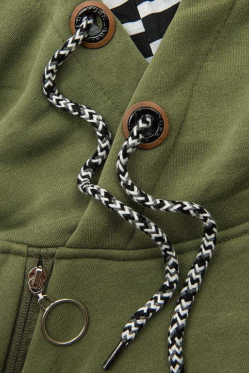 Felpa lunga verde kaki con cappuccio