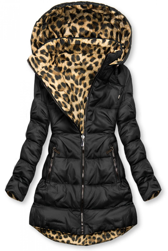 Giacca reversibile nera/fantasia leopardata