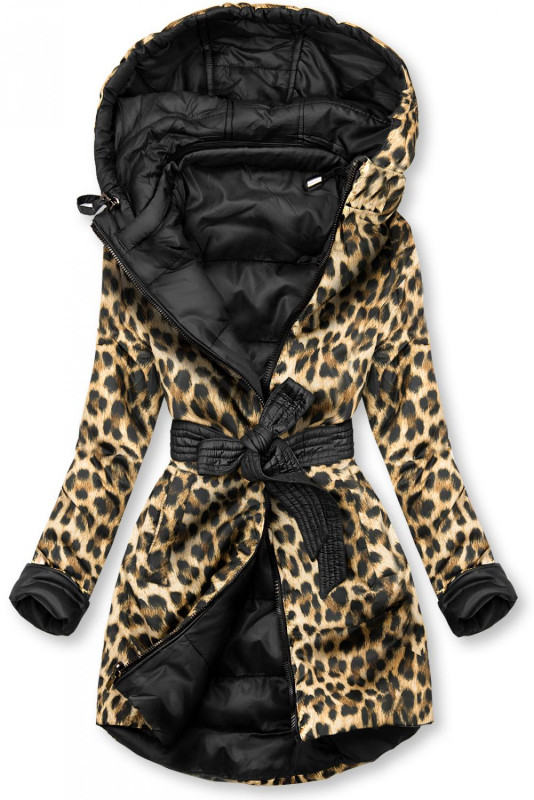 Giacca reversibile nera/fantasia leopardata