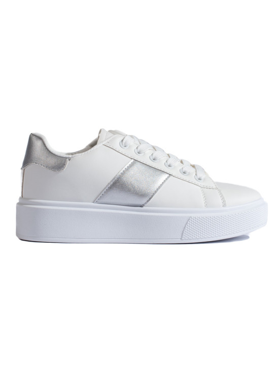 Sneakers bianche con striscia argentata