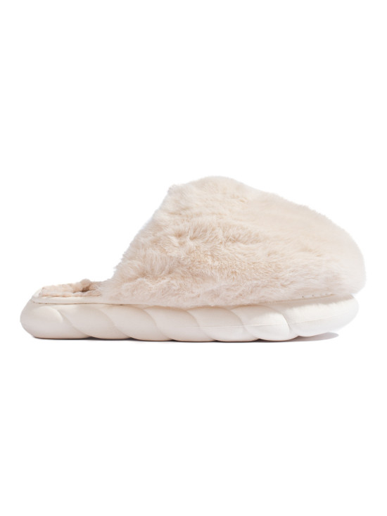 Pantofole di pelliccia su suola spessa beige