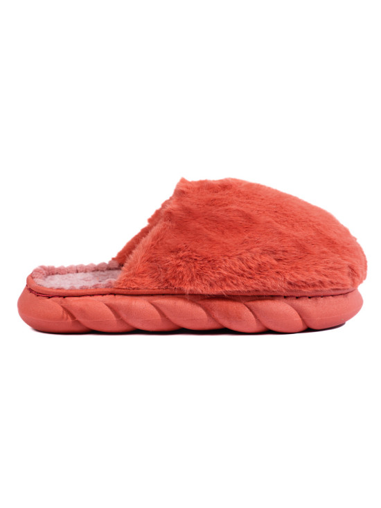 Pantofole di pelliccia su suola spessa rosso corallo