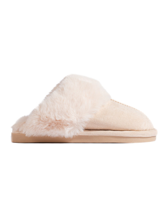 Pantofole da donna panna con pelliccia artificiale
