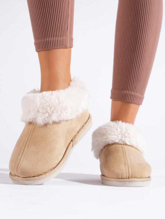 Ciabatte beige con pelliccia sintetica