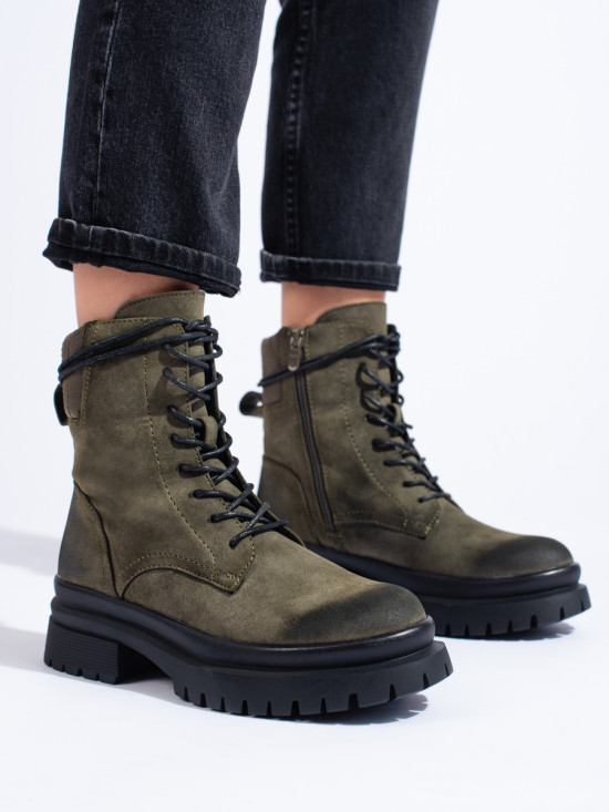 Stivali da donna in camoscio kaki
