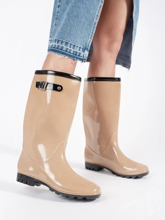 Stivali da pioggia alti beige verniciati