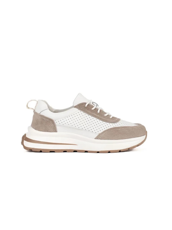 Scarpe sportive in pelle perforata con suola spessa in bianco-beige