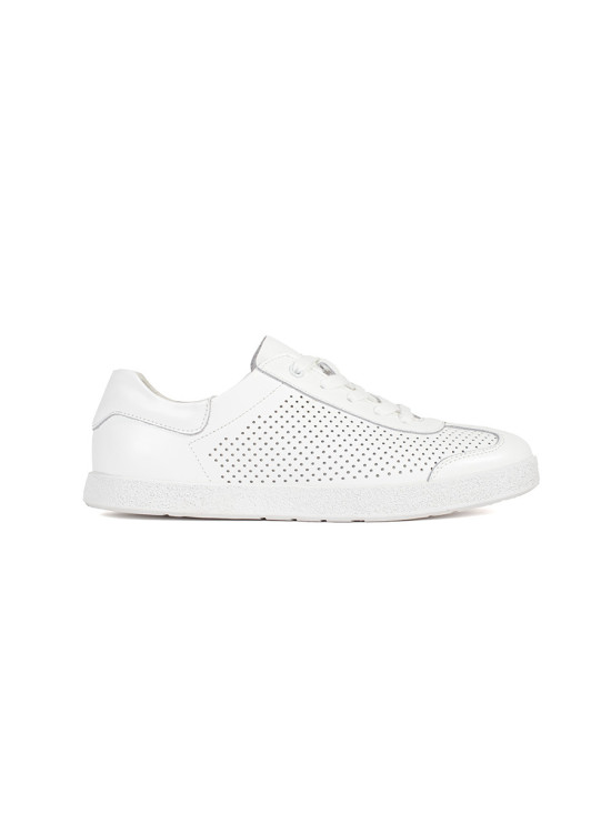 Sneakers bianchi perforati in pelle naturale