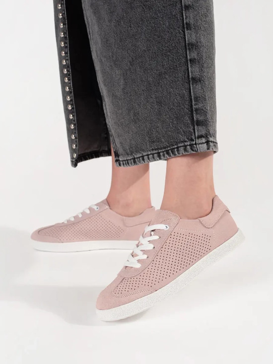 Sneakers ażurowi rosa chiaro in pelle naturale