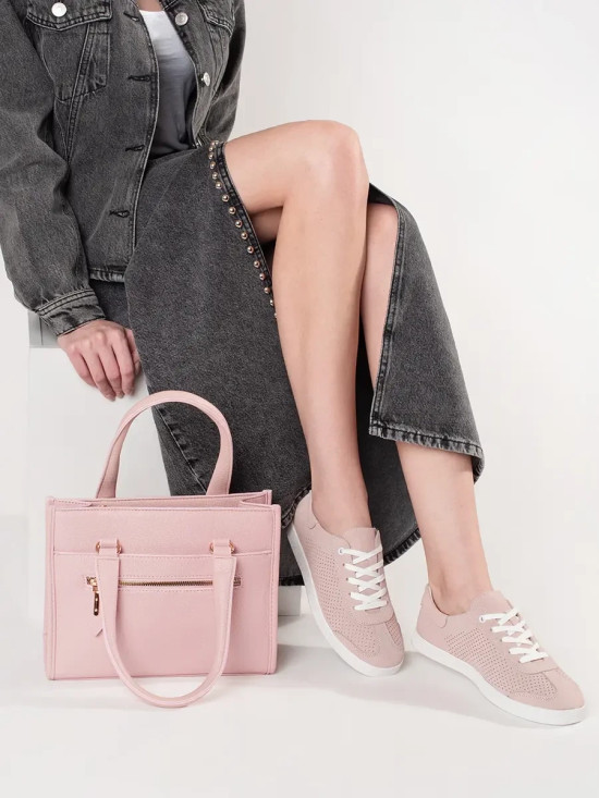 Sneakers ażurowi rosa chiaro in pelle naturale