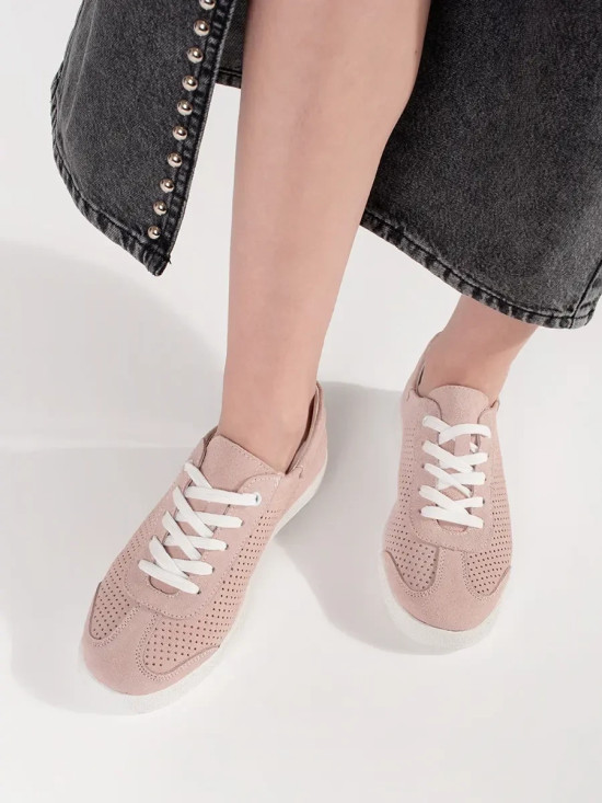 Sneakers ażurowi rosa chiaro in pelle naturale