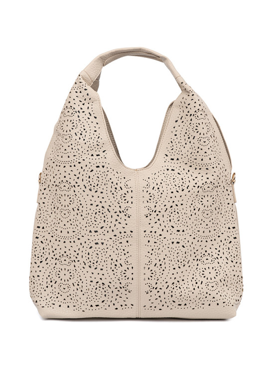 Borsa a spalla beige traforata