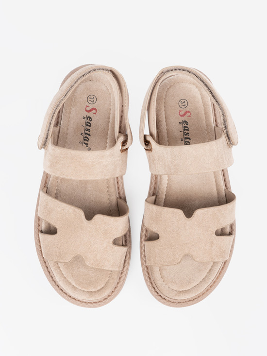 Sandali beige con plateau e ritagli