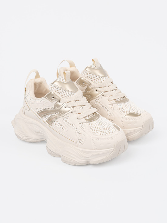 Sneakers Beige Chiaro con Suola Spessa
