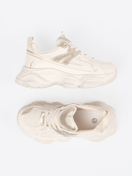 Sneakers Beige Chiaro con Suola Spessa