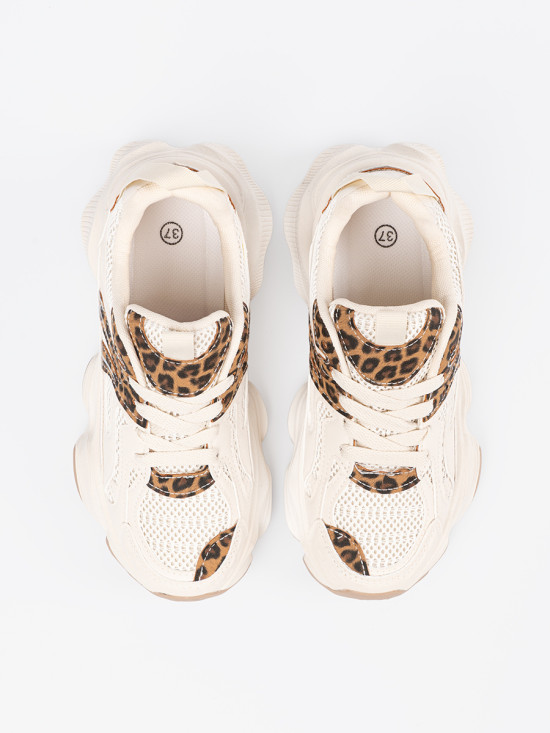 Sneakers con suola spessa in stampa leopardata