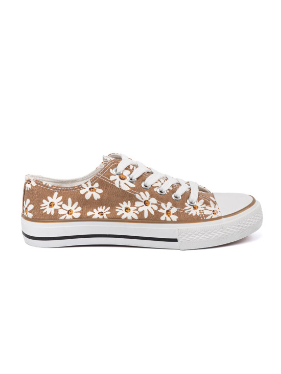 Sneakers beige con motivo floreale