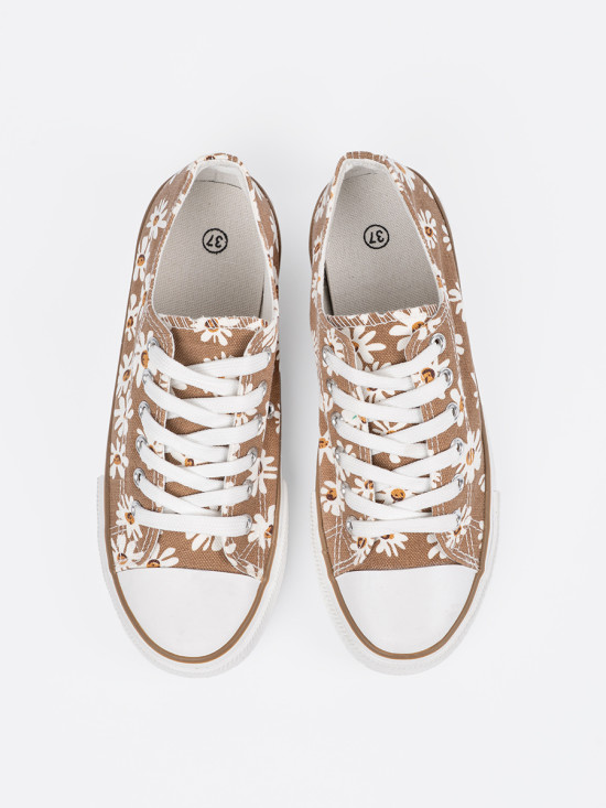 Sneakers beige con motivo floreale