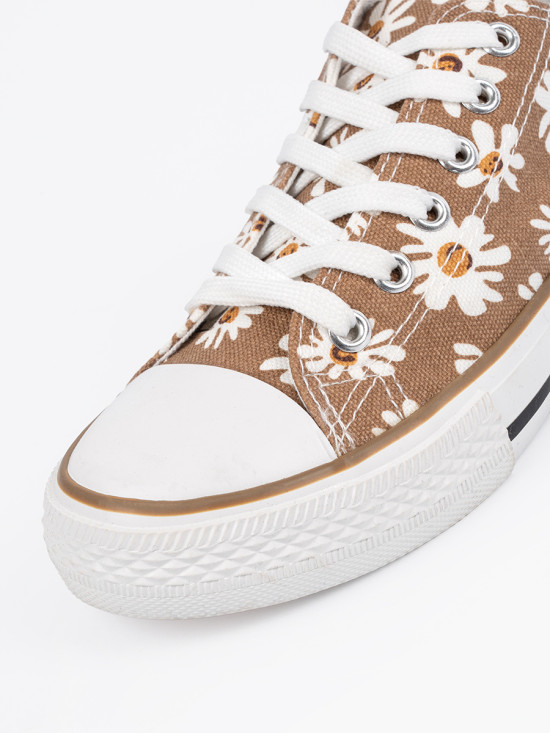 Sneakers beige con motivo floreale