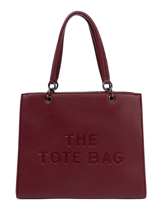 Borsa tote bordeaux con scritta in rilievo