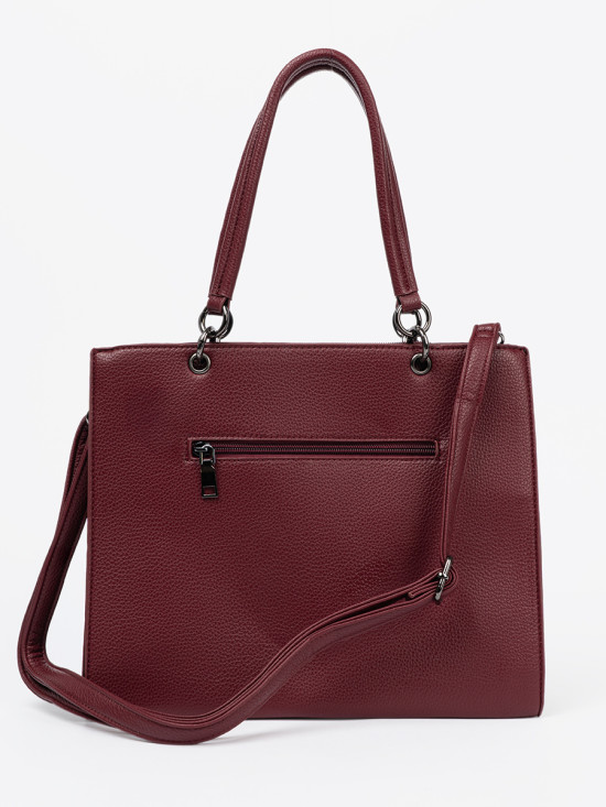 Borsa tote bordeaux con scritta in rilievo