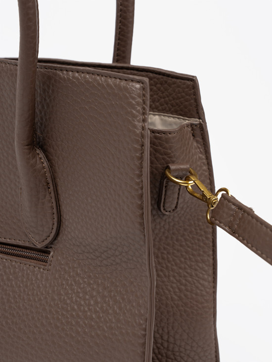 Borsa shopper marrone in ecopelle testurizzata