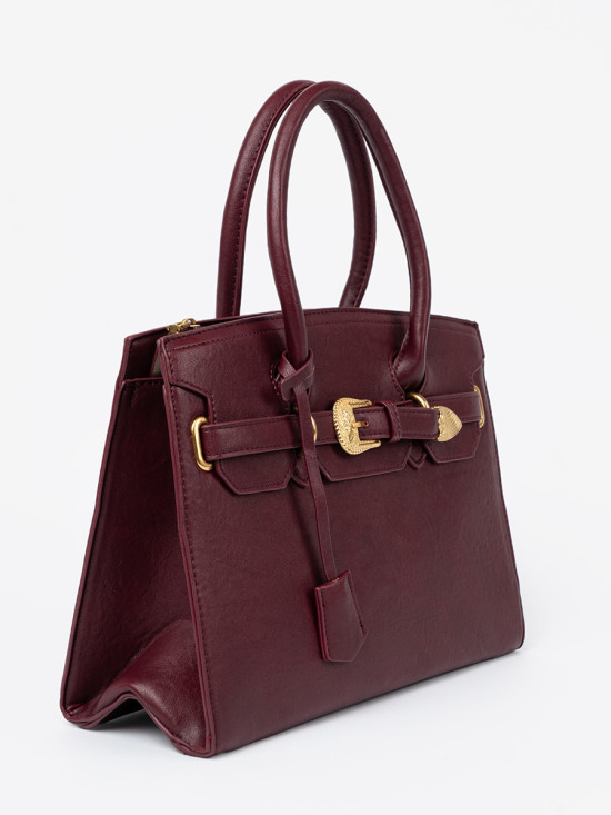 Borsa bordeaux con fibbia decorativa dorata