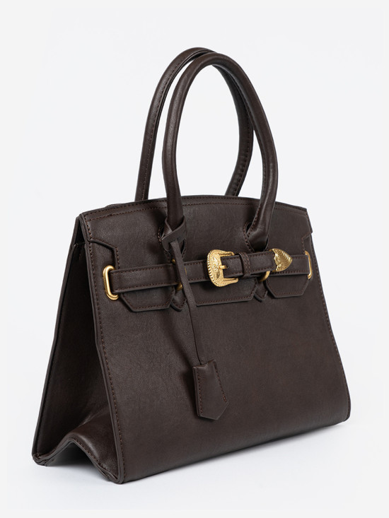 Elegante borsa marrone scuro con fibbia decorativa dorata
