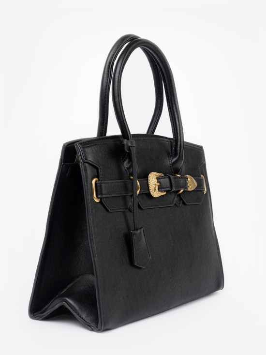 Borsa nera con fibbia decorativa dorata