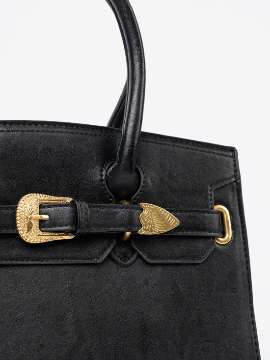 Borsa nera con fibbia decorativa dorata