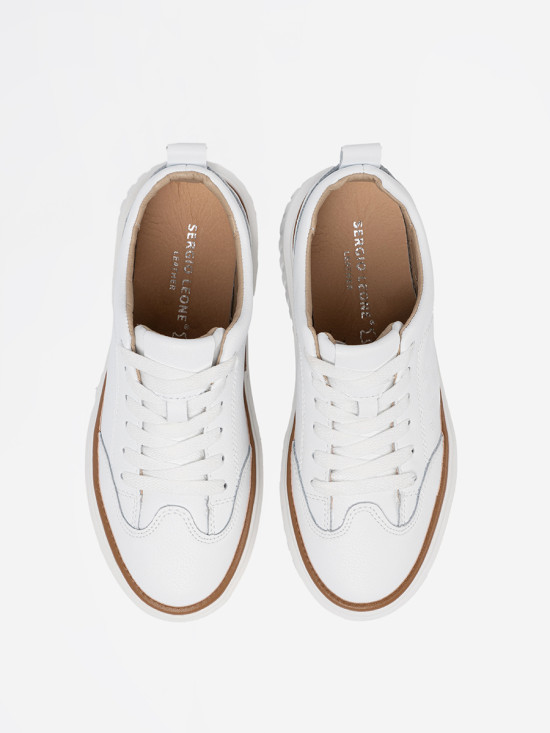 Sneakers bianche in pelle su piattaforma Sergio Leone