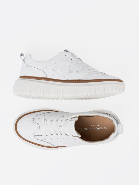 Sneakers bianche in pelle su piattaforma Sergio Leone