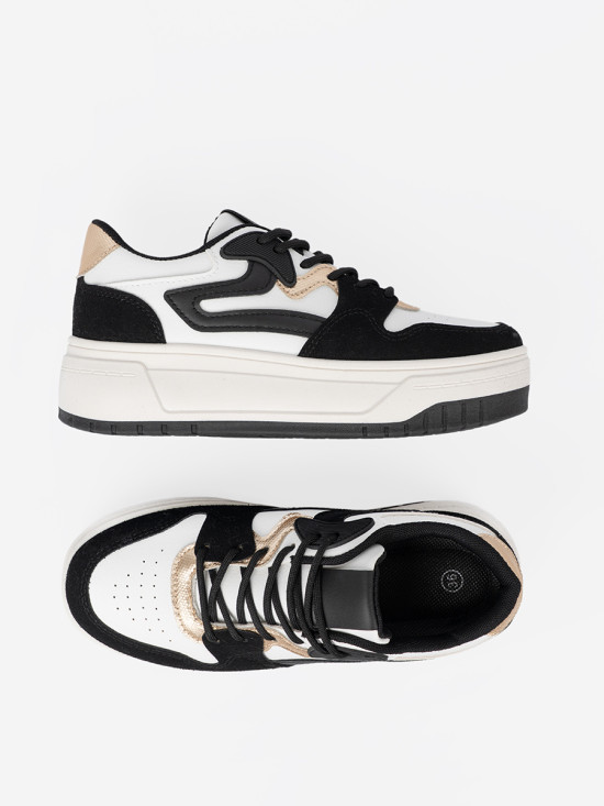 Sneakers nere e bianche con dettagli dorati