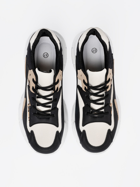 Sneakers nere e beige da donna con suola spessa