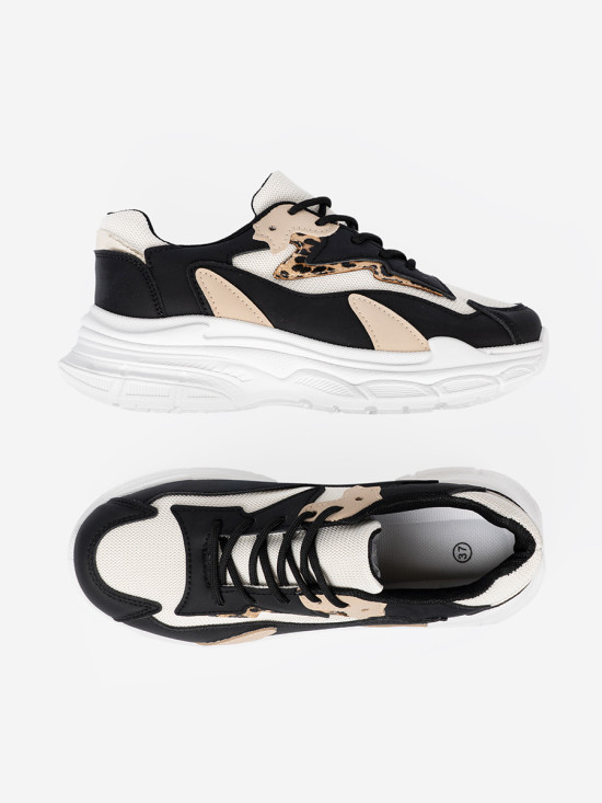 Sneakers nere e beige da donna con suola spessa