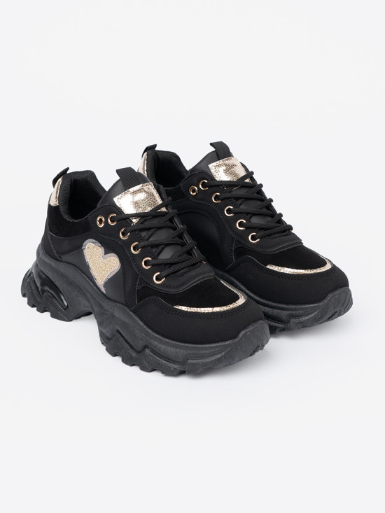 Sneakers nere con cuore dorato